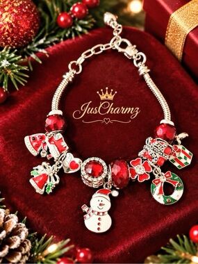 Christmas Holiday Charm Bracelet | Snowman Wreath Gift